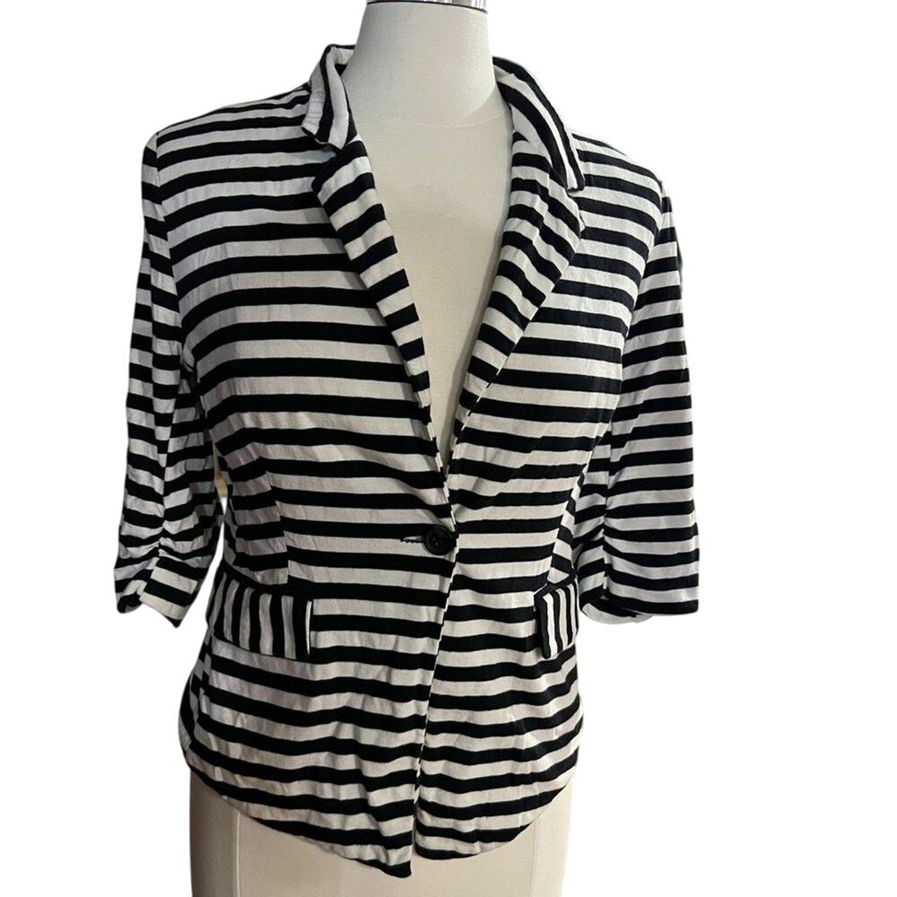Monteau Black and White Stripe Blazer Womens Medium